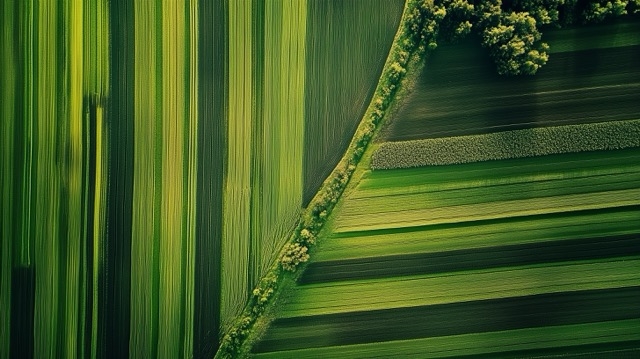 A drone shot of a field of crops