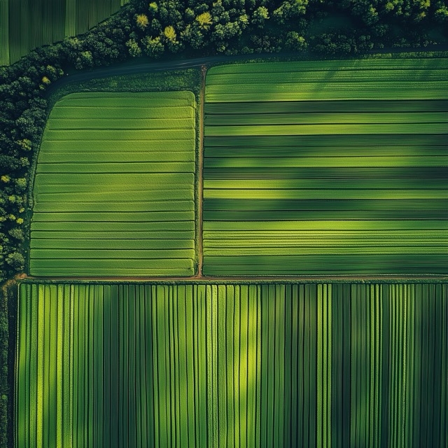 A drone shot of a field of crops