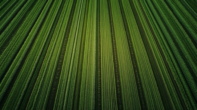 A drone shot of a field of crops