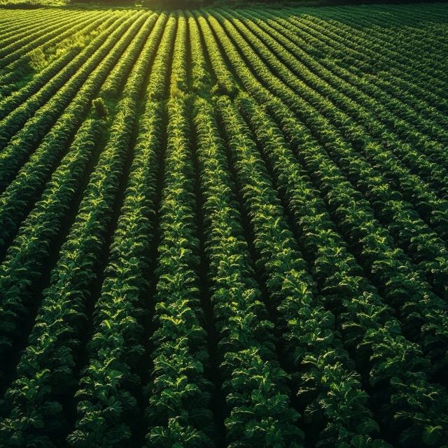 A drone shot of a field of crops