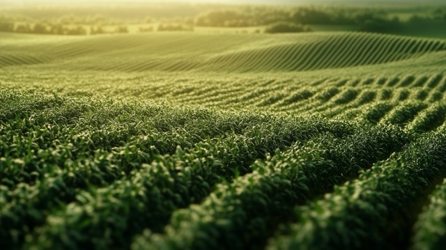 A drone shot of a field of crops