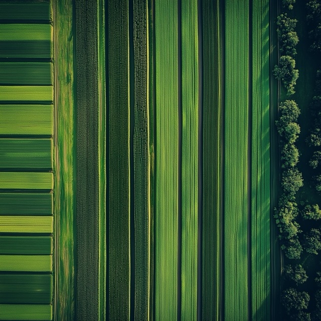 A drone shot of a field of crops