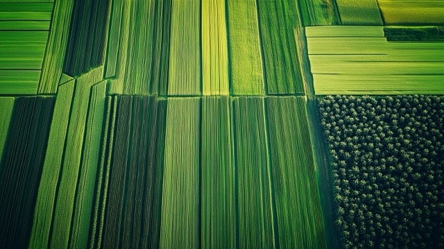 A drone shot of a field of crops