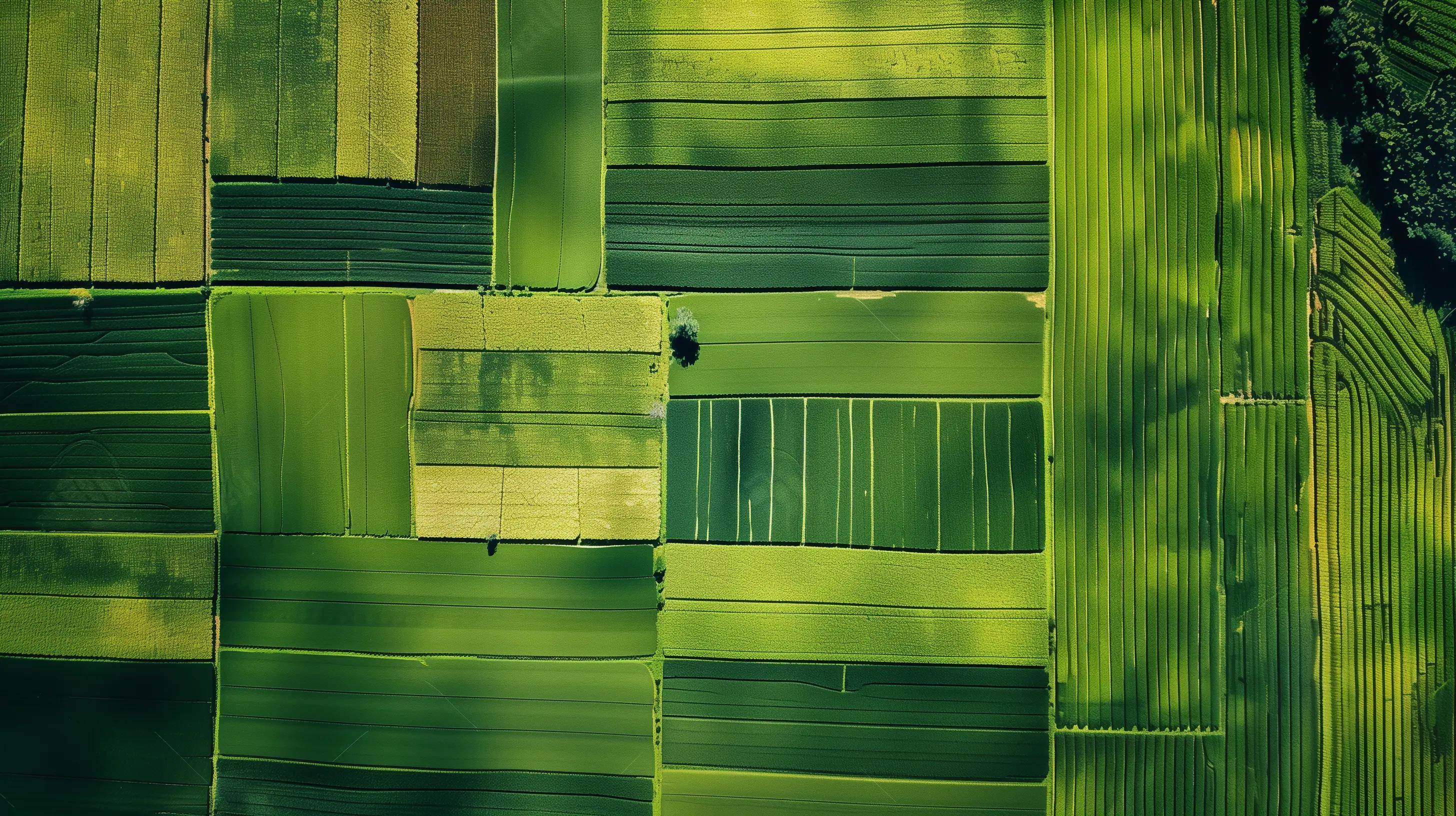 A drone shot of a field of crops