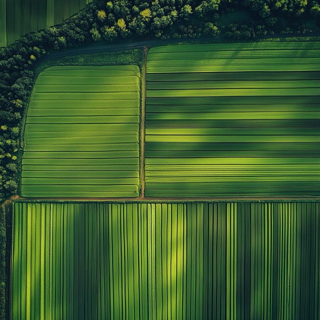 A drone shot of a field of crops